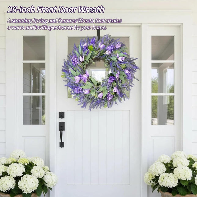 26" Purple Tulip and Lavender Artificial Spring Wreath