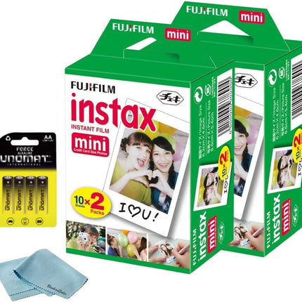 Instant Mini Film Pack, 40 Shots with Cleaning Cloth and 8 AA Batteries