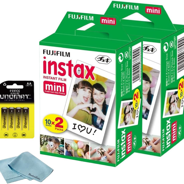 Instant Mini Film Pack, 40 Shots with Cleaning Cloth and 8 AA Batteries