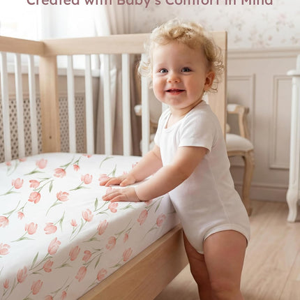 Pink Tulip Fitted Crib Sheets 2-Pack, 52" x 28"