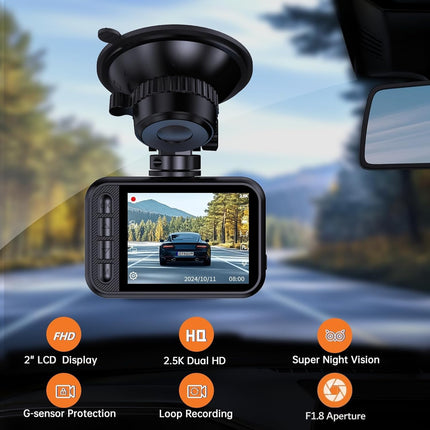 Front and Rear 2.5K Dual Dash Camera for Cars