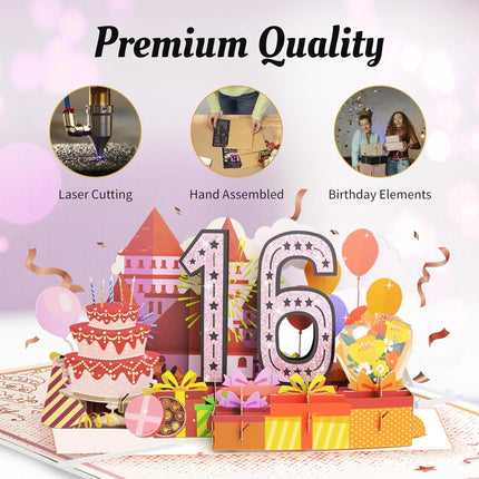 Large Pink 3D Pop-Up 16th Birthday Card for Her