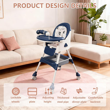 Foldable 4-in-1 Baby High Chair for Babies & Toddlers, Blue
