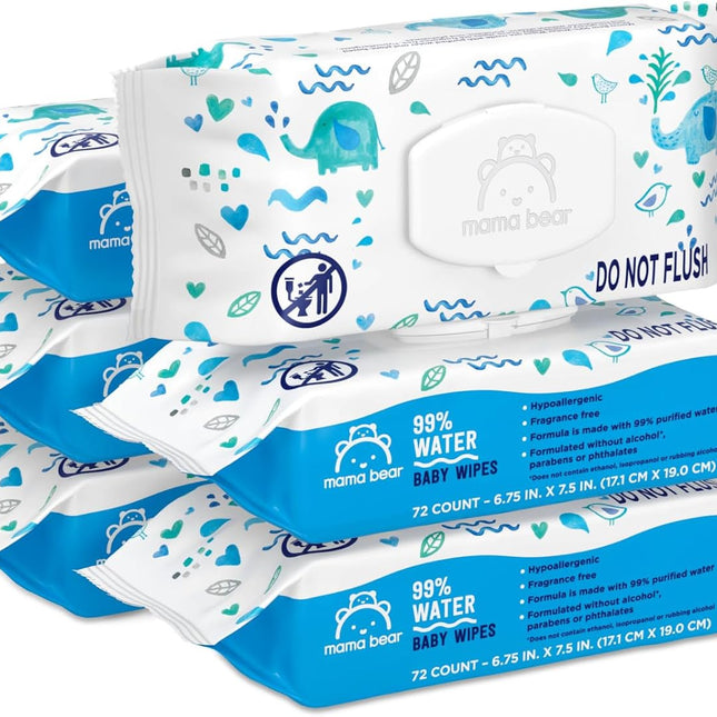 99% Water Baby Wipes, Fragrance Free, 72 Count, Pack of 6