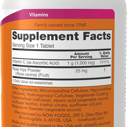 NOW Foods Vitamin C-1000 with Rose Hips — Sustained Release, Antioxidant Support, 250 Tablets