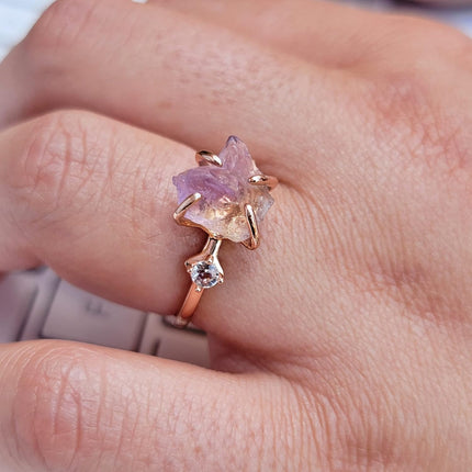 Raw Crystal Ring Birthstone Rose Gold and Quartz Solitaire Jewelry gift — Home & Lifestyle