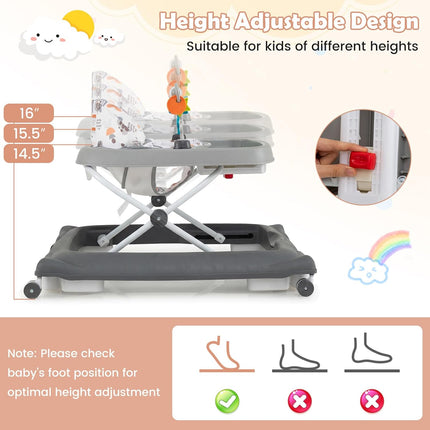 BABY JOY Baby Walker, Foldable Activity Walker with Adjustable Height, Large Tray & Removable Toys, Baby Walker with Wheels for Boys Girls 6-12 Months (Gray)