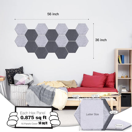 Hexagon Acoustic Panels 14x12 in Moon & Silver Gray