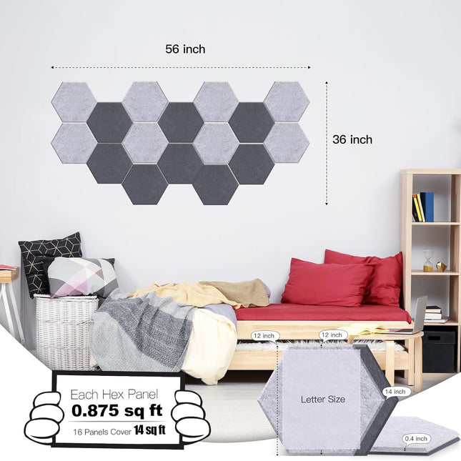 Hexagon Acoustic Panels 14x12 in Moon & Silver Gray