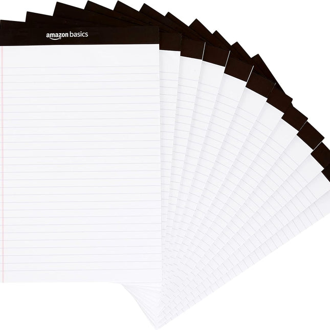 Wide Ruled Lined Writing Note Pads, 8.5 x 11.75 Inch, White, 12-Pack