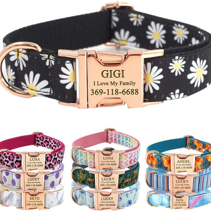 PawHaven RefugioPata PETDURO Personalized Dog Collar Daisy Print with Name & Phone Number — Pet Supplies