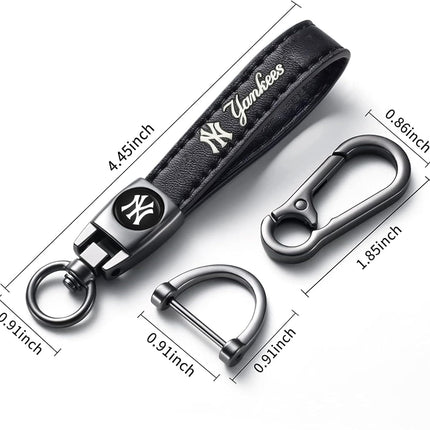 Genuine Leather Baseball Fan Keychain in Black