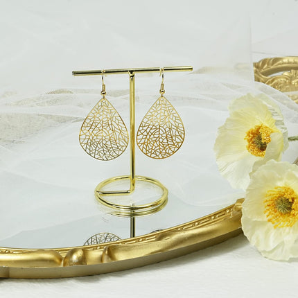 14K Gold Plated Silver Rose Gold Teardrop Filigree Dangle Earrings