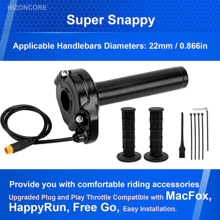 Ebike Full Twist Throttle Grip Kit, 3-Pin, 12V-72V