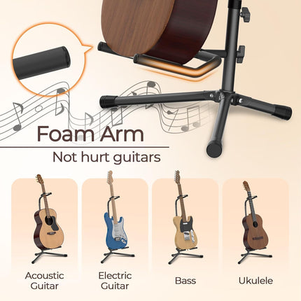 Adjustable Folding Guitar Stand for Electric, Classical Guitars and Bass, Black