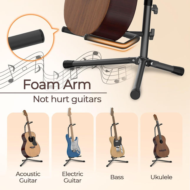 Adjustable Folding Guitar Stand for Electric, Classical Guitars and Bass, Black