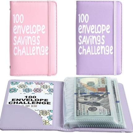 2Pcs 100 Envelopes Money Saving Challenge Binder, Pink + Purple