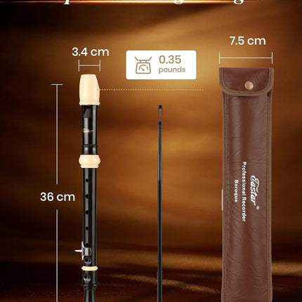 Soprano Recorder for Beginners and Kids, Baroque Style C Key, Brown ABS 3-Piece Set