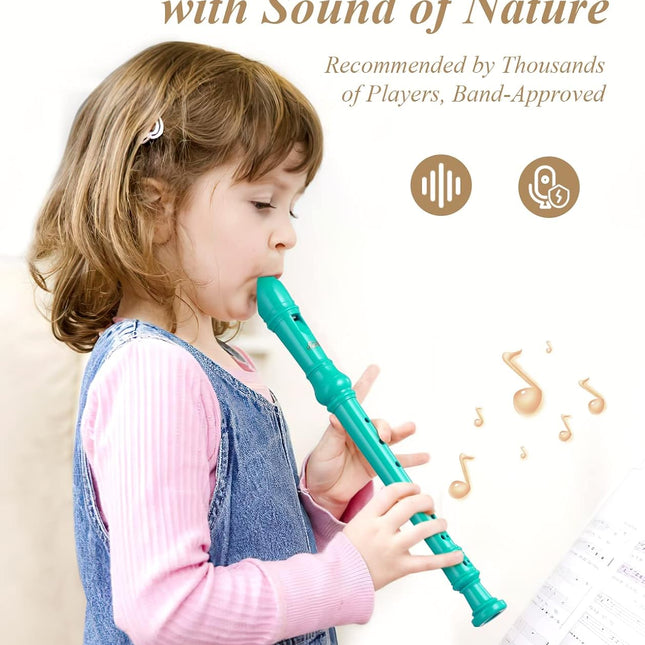 Sky Blue Soprano Recorder for Kids Beginners, German Fingering C Key, 3-Piece Set