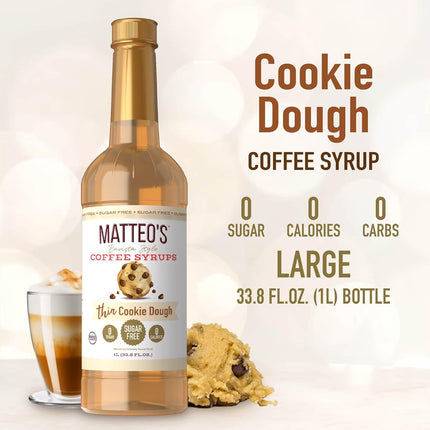 Cookie Dough Syrup for Coffee, Lattes, Cappuccinos & Desserts - Sugar-Free, Keto Friendly, Zero Calories, Non-Alcoholic, 33.8oz 1pk