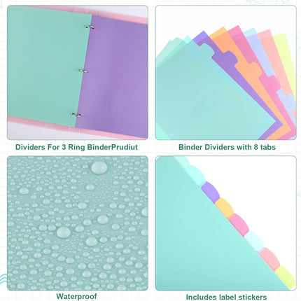 6 Sets of 48Pcs Waterproof Plastic Binder Dividers with Tabs