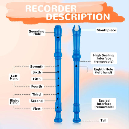 8-Hole Soprano Descant Recorder, Baroque Style, with Cleaning Rod & Case Bag
