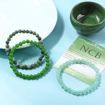 3-Piece 6mm Natural Crystal Gemstone Stretch Bracelets