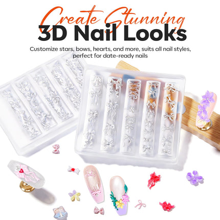 3D Silicone Nail Art Molds with Flower, Lace Bow Designs & Carving Pen