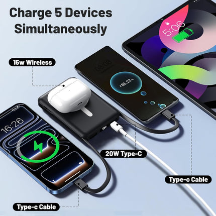 10000mAh Magnetic Portable Charger with 20W USB-C PD and LED Display