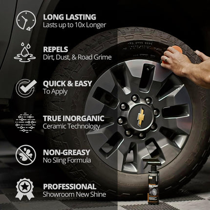 Rapid Ceramic Tire Coat, Deep Black No-Sling Tire Shine for Cars, Trucks & SUVs, 10 oz