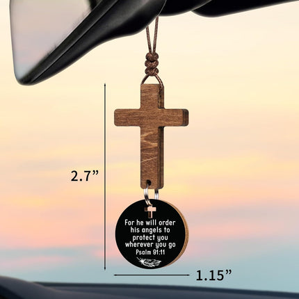 Bible Verse Cross Car Mirror Hanging Ornament Gift for Dad