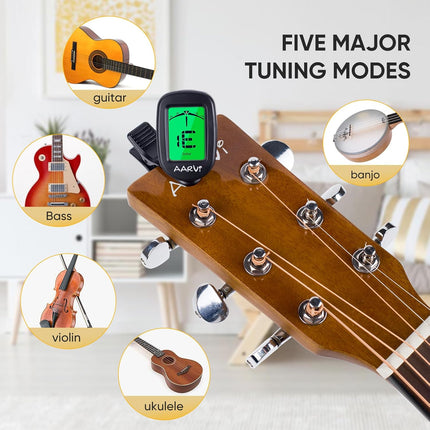 Clip On Guitar Tuner for All Instruments with LCD Display and 4 Guitar Picks