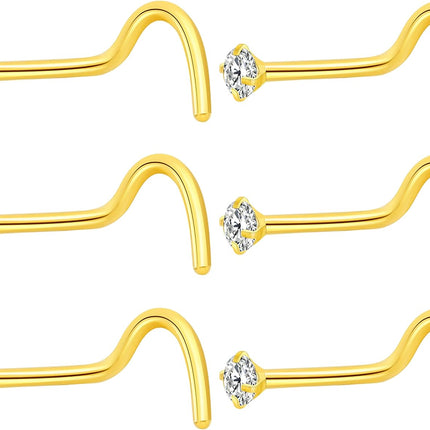 6Pcs Nose Rings Studs Corkscrew 18 Gauge Nose Piercing Jewelry 18G Screw Nose Rings 2mm 2.5mm 3mm CZ Gold Silver Black