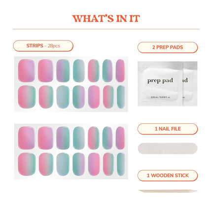 Semi Cured Gel Nail Strips - Pink Rainbow, No LED Lamp Needed
