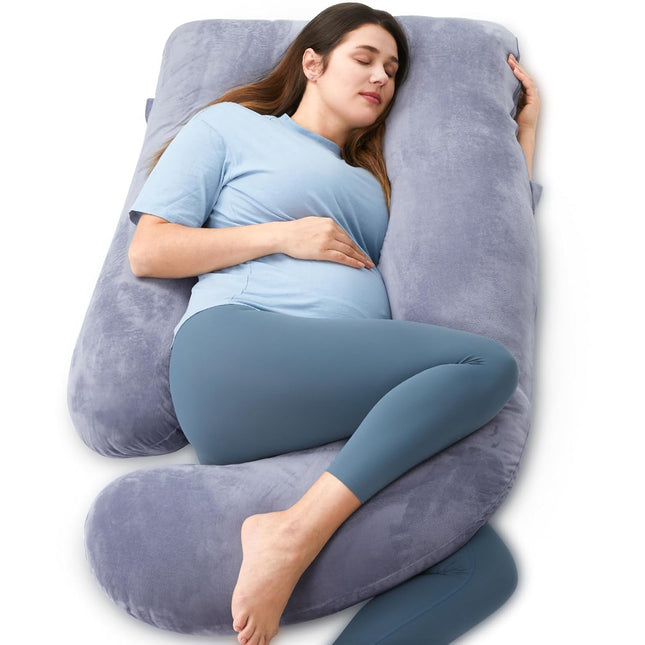 57 Inch U-Shaped Full Body Maternity Pillow with Removable Cover, Grey