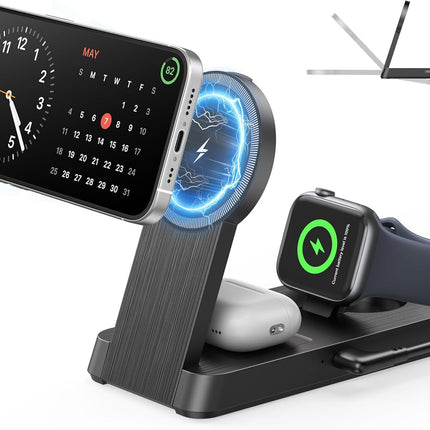 3-in-1 Magnetic Wireless Charging Station, Foldable Portable Charger