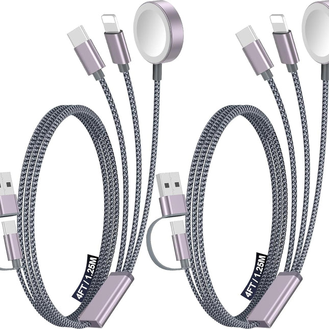2-Pack Multi Charging Cable Cord for Travel, 3-in-2 Type C/L, 4 ft