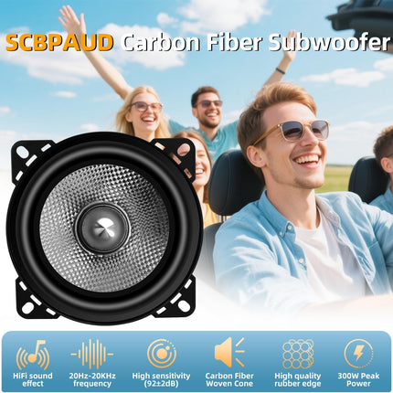 4 Inch 300W 4 Ohm Mid-Bass Car Speakers with Carbon Fiber Cone, 2 Pack