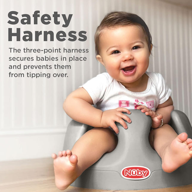 My Floor Seat Portable Baby Chair with Soft Foam Cushion, Safety Harness, and High Back Design - 4+ Months - Gray
