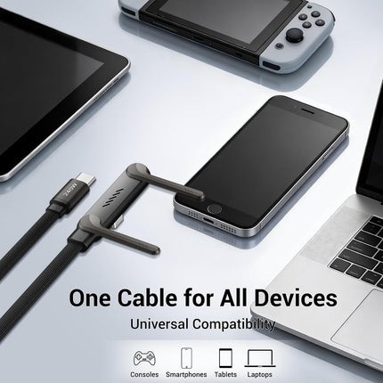 2-in-1 240W Type-C Braided Fast Charging Cable with Built-In Phone Stand, Black, 2 Pack