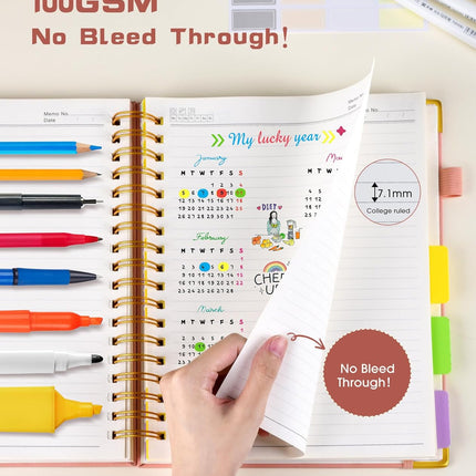Pink Hardcover Spiral Notebook Journal with Removable Dividers, 300 Pages