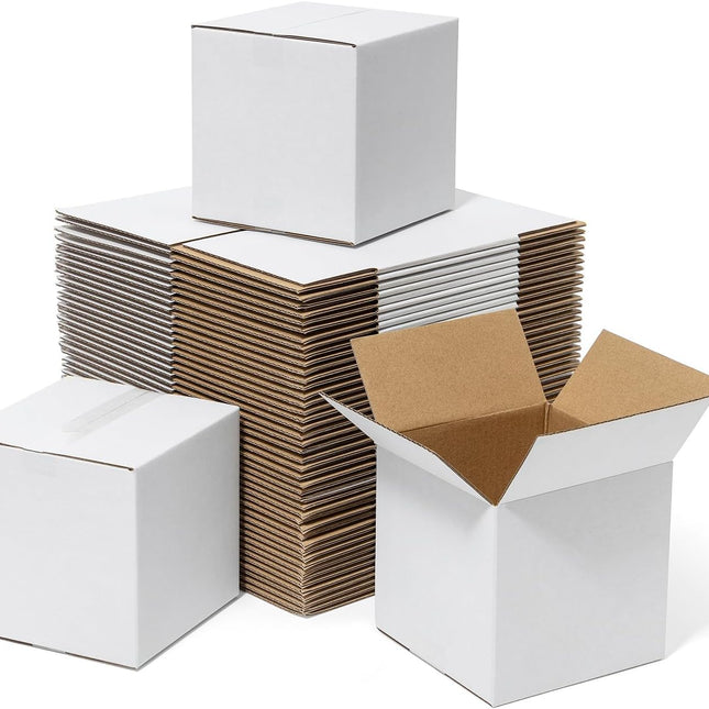4x4x4 White Corrugated Shipping Boxes, 50 Pack