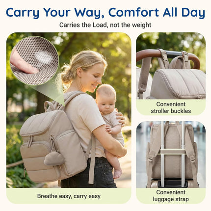 Black Diaper Bag Backpack with Changing Pad and Stroller Straps