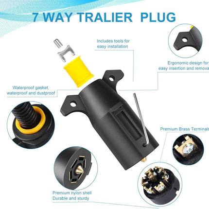 2 Pack Premium 7 Pin Trailer Plug With Built-In Brass Terminals