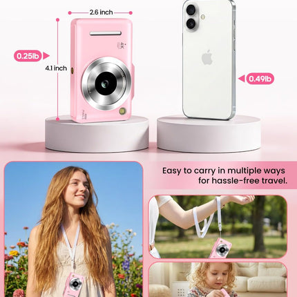 Pink 4K Autofocus Vlogging Camera with 16X Zoom and 32GB Card