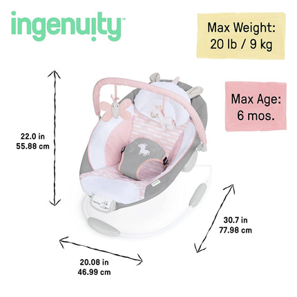 Soothing Baby Bouncer Infant Seat with Vibrations, Toy Bar & Sounds, Pink Unicorn, 0-6 Months