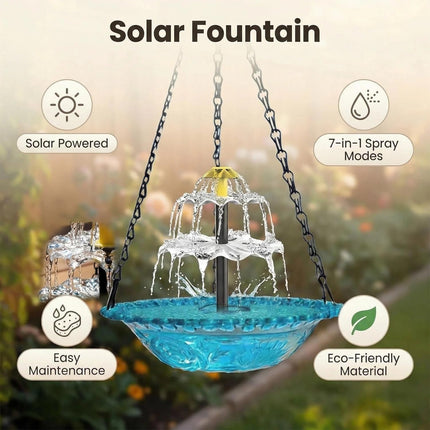 2026 Solar Cascade Hanging Bird Bath Fountain - Blue 3-Layer Outdoor Water Feature