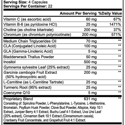 USA CALI Metabolic Support Complex with MCT – fat burner supplement bottle, 90 capsules
