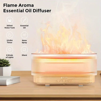 Air Flame Humidifier base and power button on desktop lifestyle shot