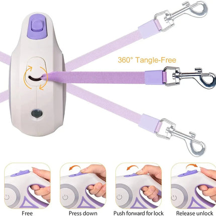 Dog walking rope with retractable luminous cord showing tangle-free design detail